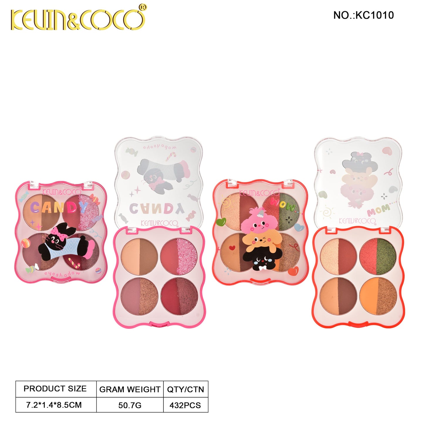 Paleta de Sombras 4 Colores con Brillos – Kevin&Coco REF:KC1010