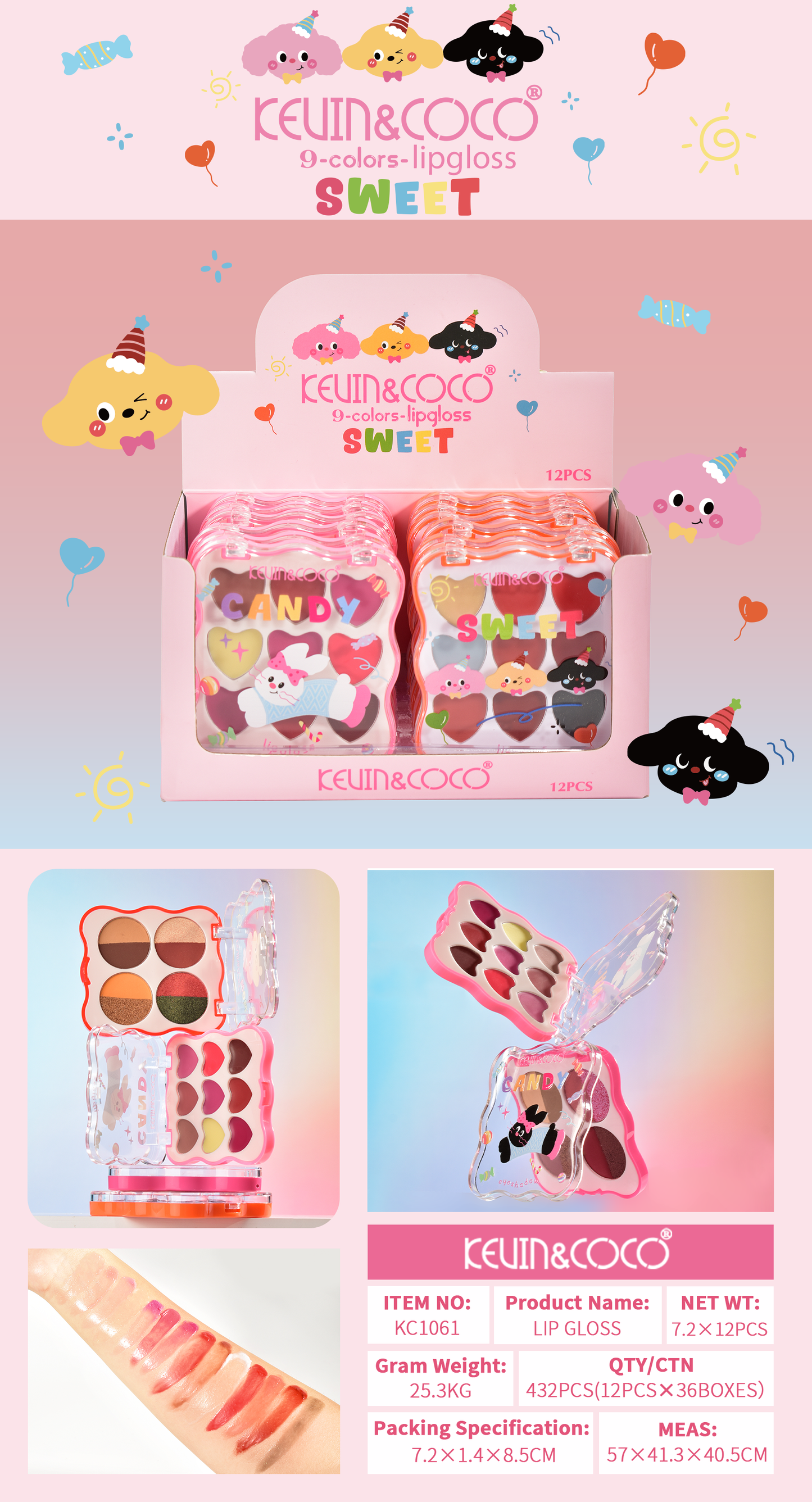 Paleta de lip gloss  Corazones 9 Colores – Kevin&Coco REF:KC1061