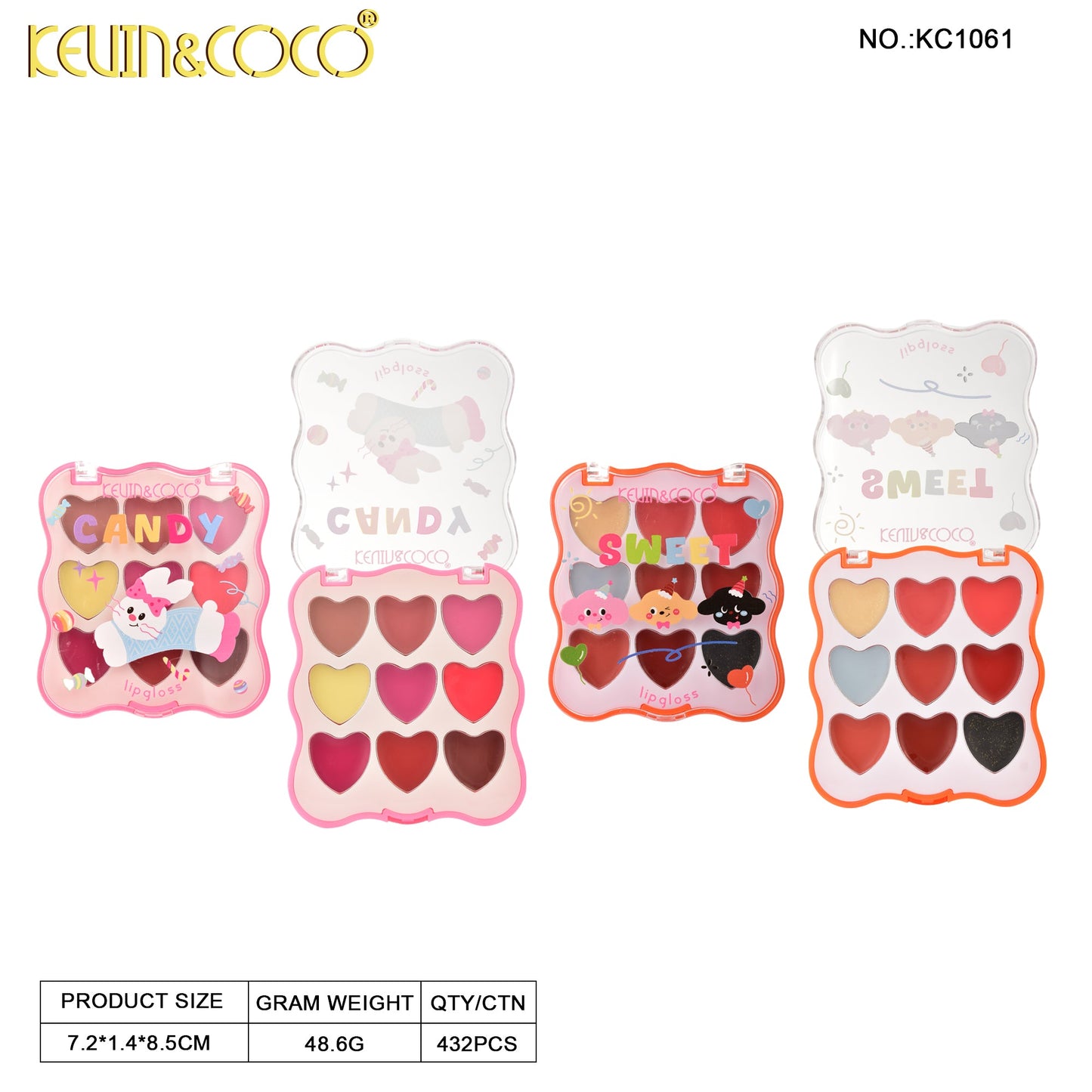 Paleta de lip gloss  Corazones 9 Colores – Kevin&Coco REF:KC1061