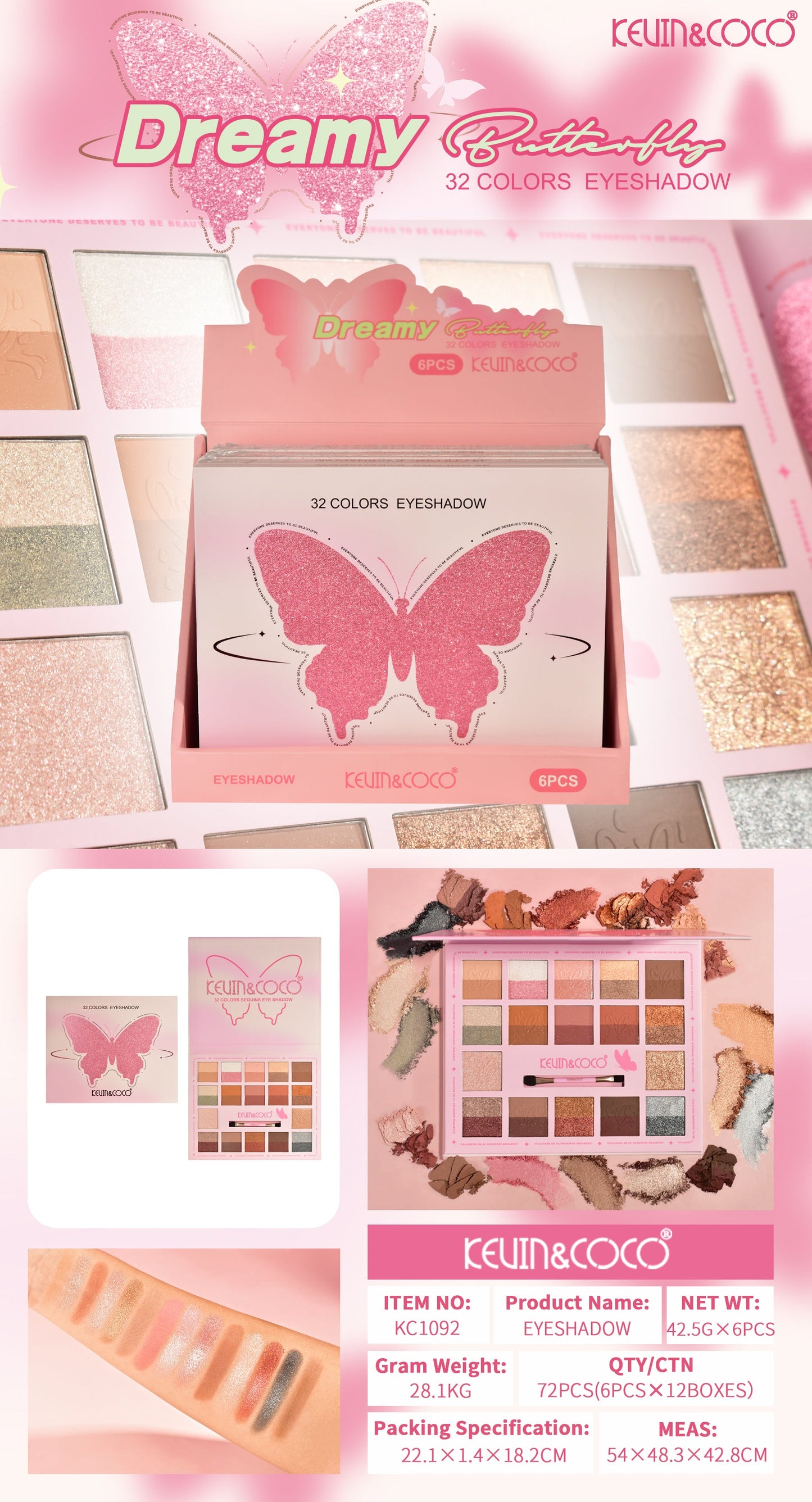 Paleta de Sombras 32 Tonos Mariposa – Kevin&Coco REF:KC1092