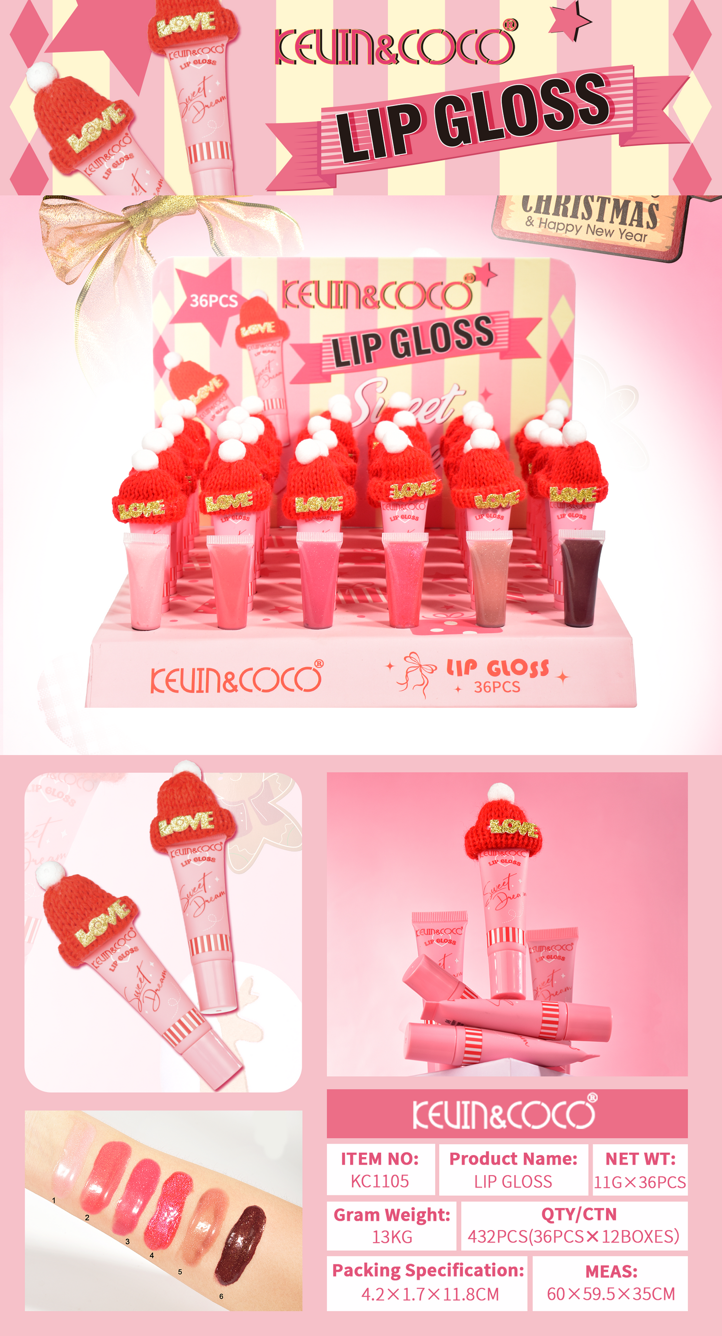 Brillo Labial Gloss Gorro Navidad KEVIN&COCO REF:KC1105