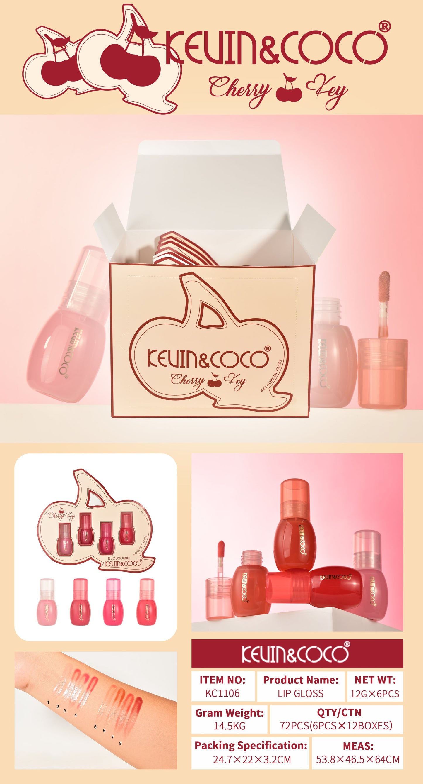Brillo Labial Tonos Variados Cherry – Kevin&Coco REF:KC1106