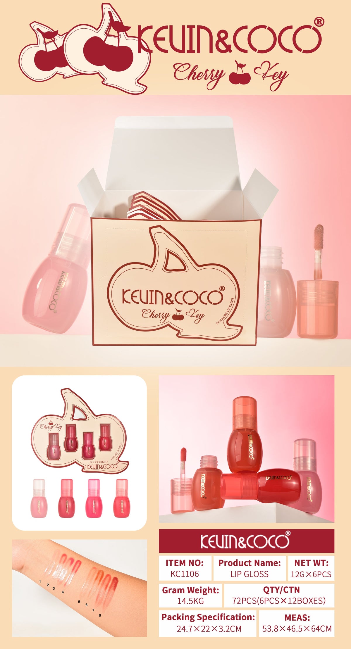 Brillo Labial Tonos Variados Cherry – Kevin&Coco REF:KC1106