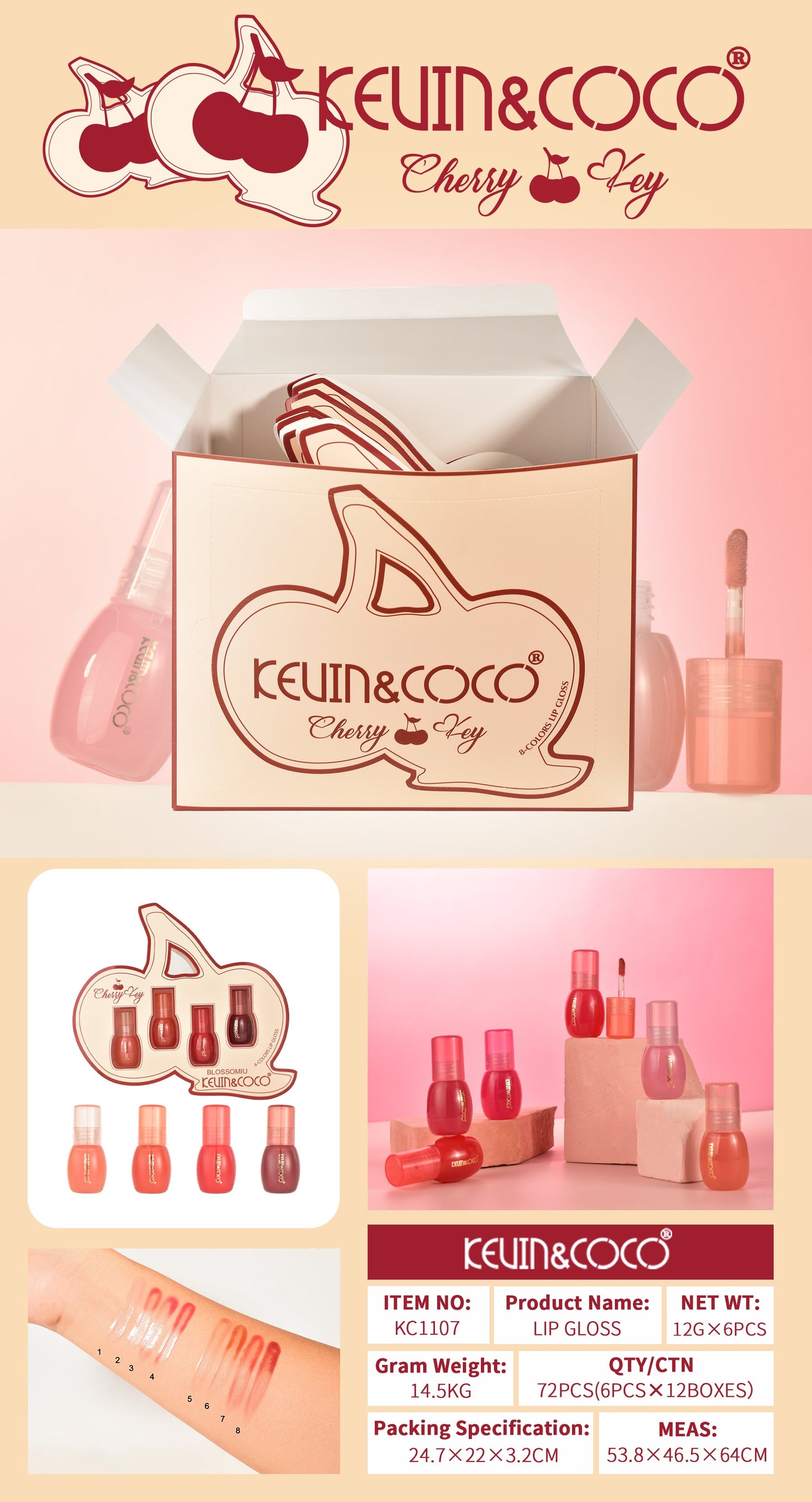 Brillo Labial Tonos Variados Cherry – Kevin&Coco REF:KC1107