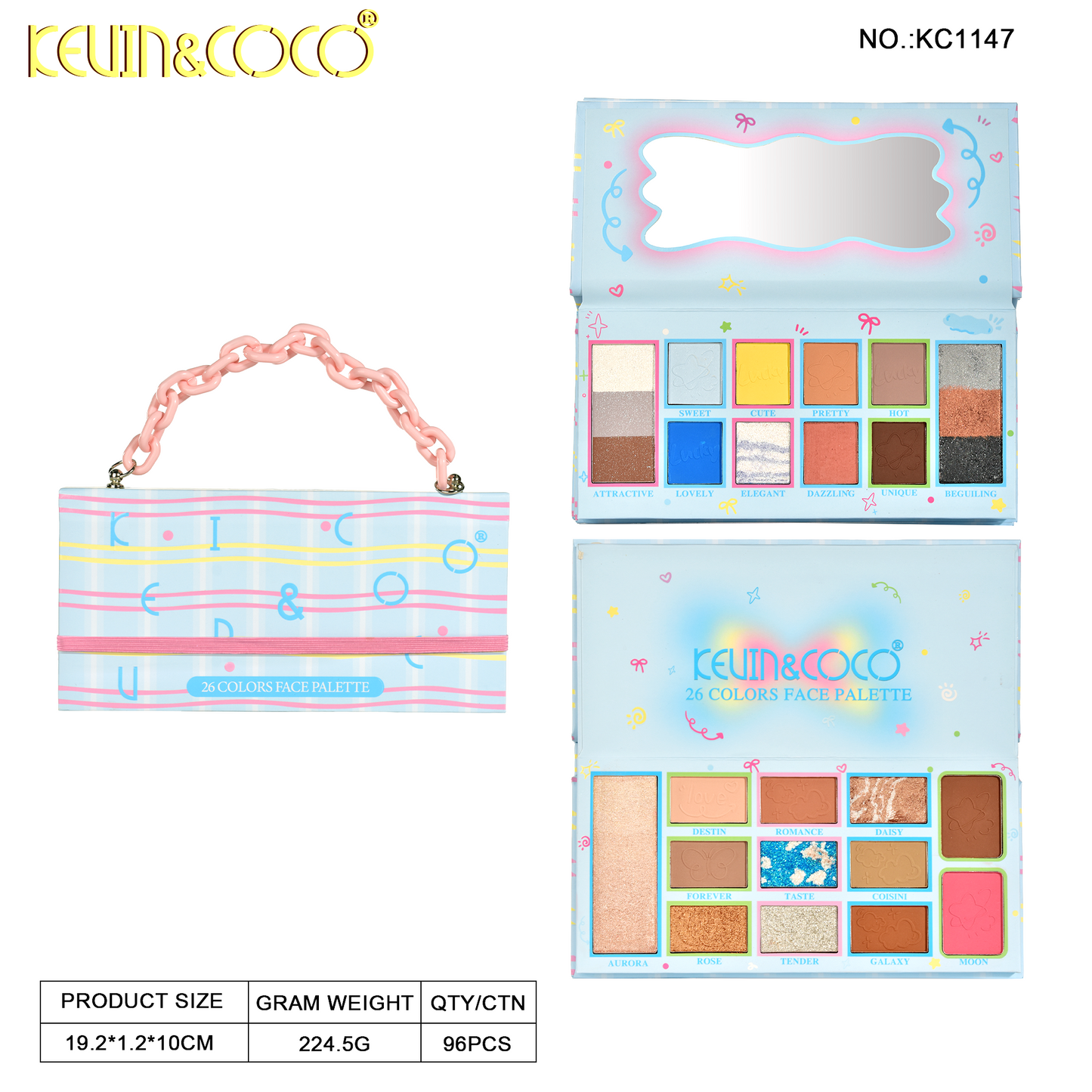 Kit de Maquillaje con Sombras y Espejo – Kevin&Coco REF:KC1147