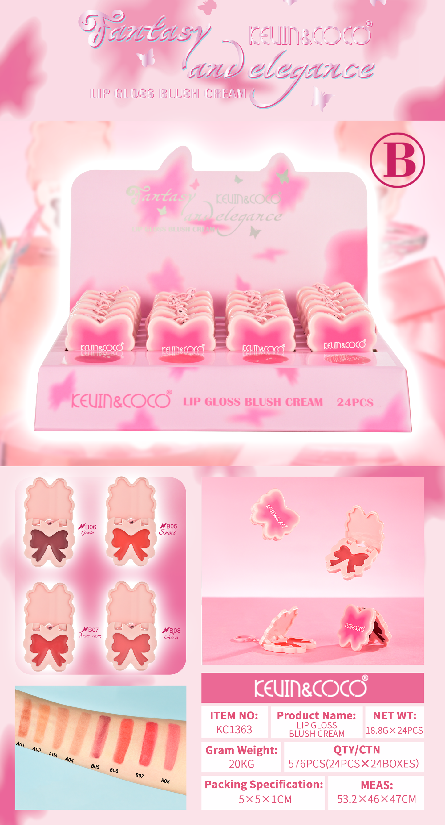 Rubor Cremoso + Lip gloss  TONO B KEVIN&COCO REF:KC1363